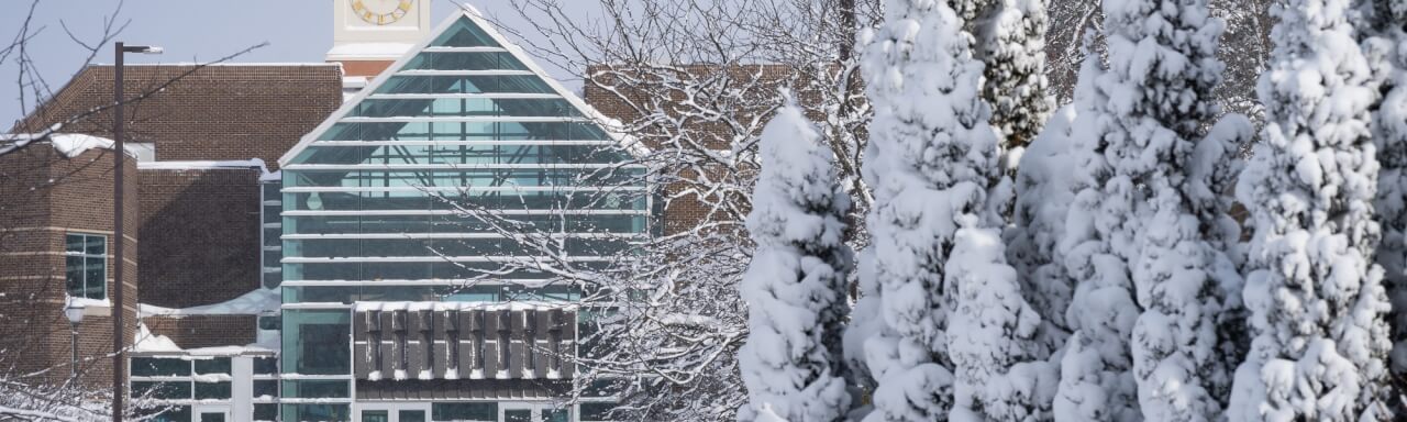 Snowy day with Kirkhof Center in background